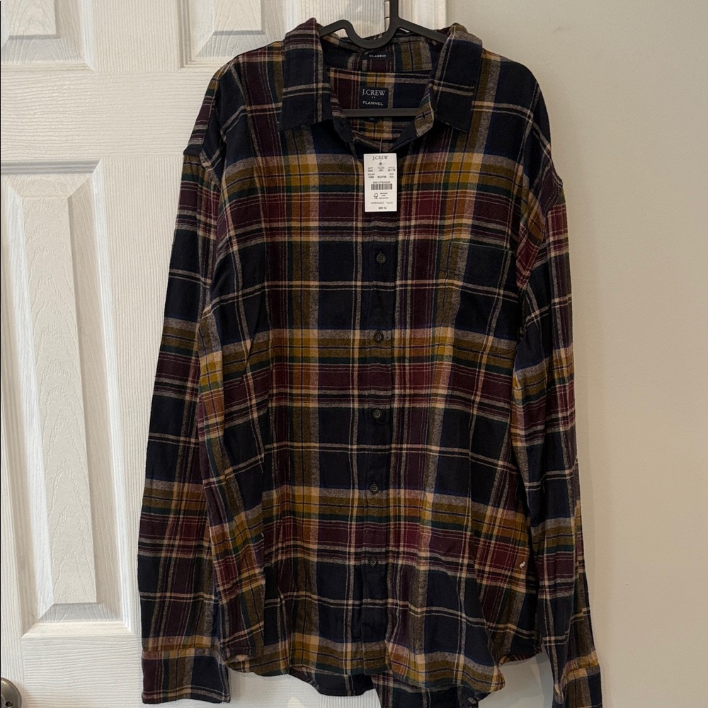 J. Crew Factory Men's Plaid Shirt - Navy, Mustard, Burgundy